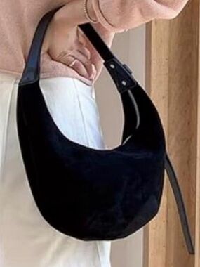 Blackw Suede Crescent Shoulder Bag - Women's Fashion Handbag